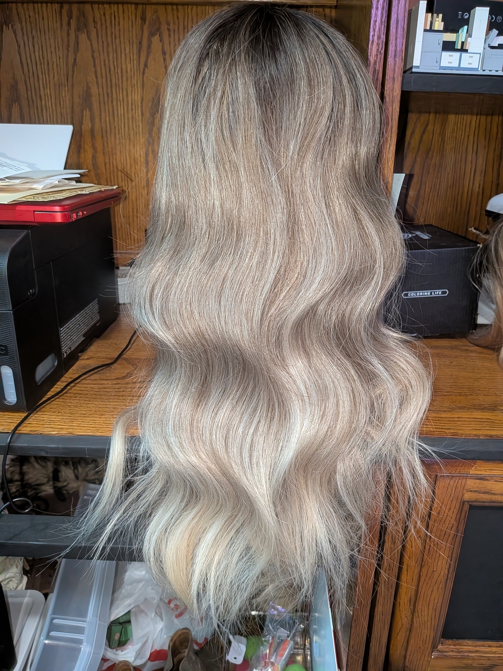 Natural Wavy Blonde Ombre Wig - Dark To Light Ash - Picture 3 of 10